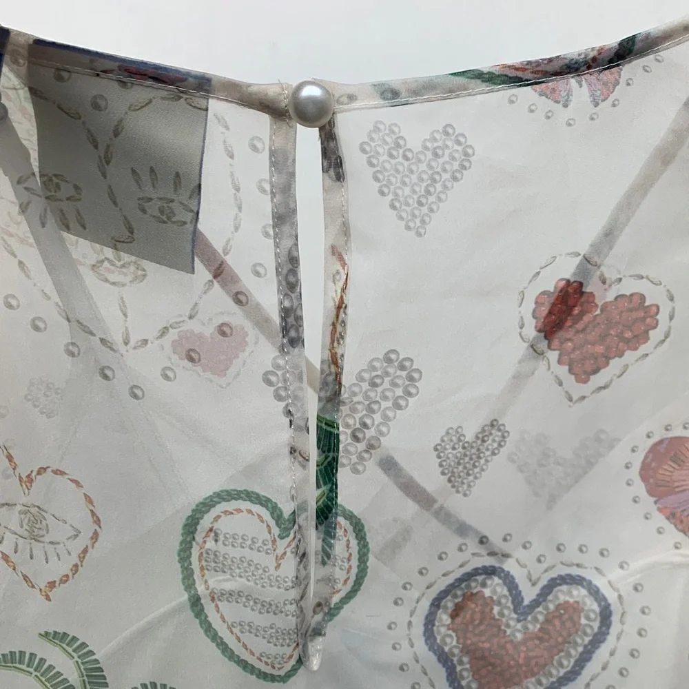 Farm Rio size medium dress semi sheer hearts puff sleeve pineapple mini party - Picture 11 of 12